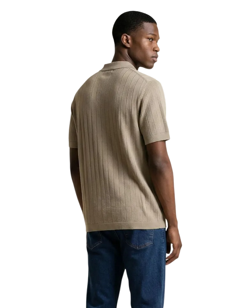 Armani Exchange Ribbed Cotton Polo Shirt — Beige Beige
