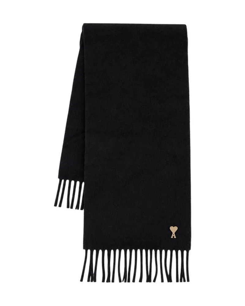 AMI Paris Ami De Coeur Patch Wool Scarf — Black Black