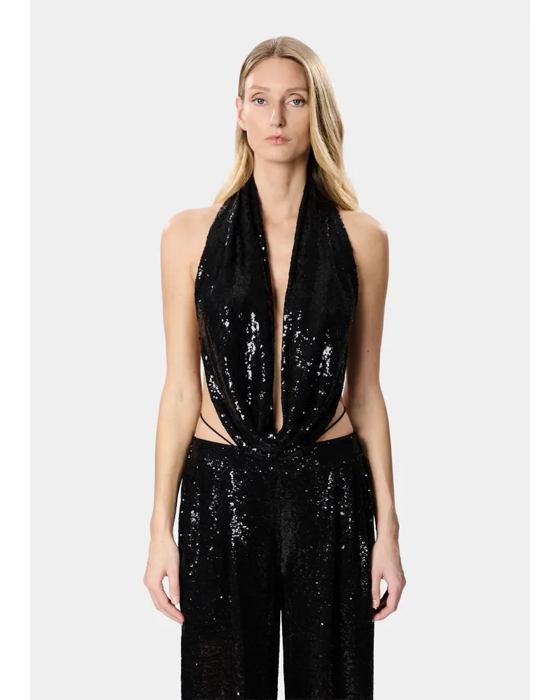 Amazuìn Sequin Halter Tank Top — Black Black