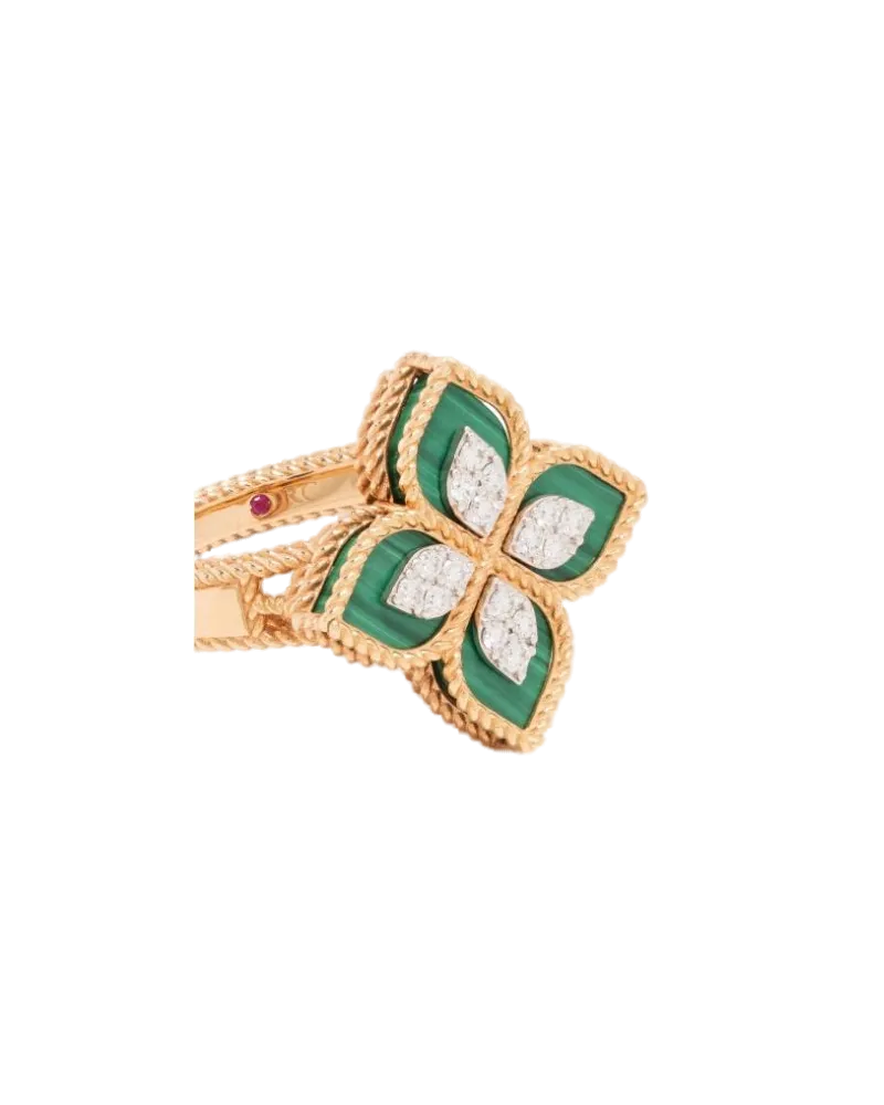 Roberto Coin 18kt Rose Gold Princess Flower Malachite And Diamond Ring Continuty Green