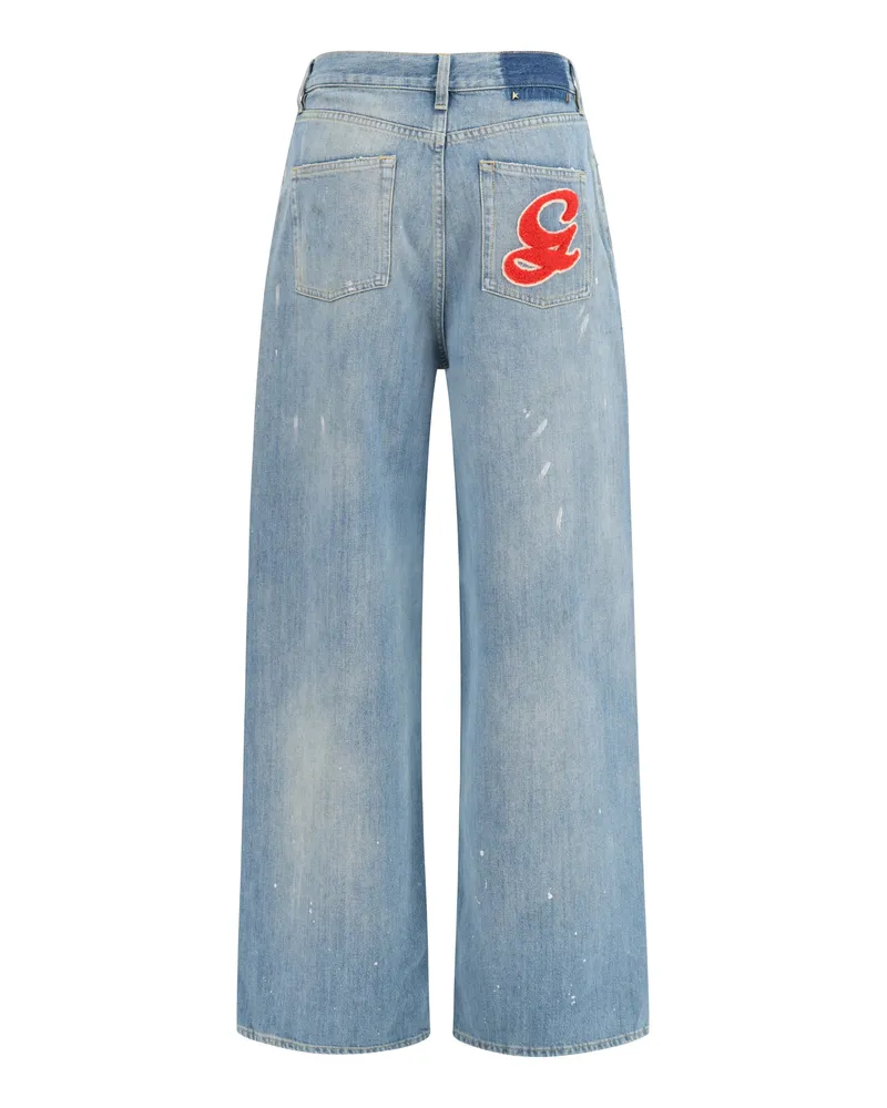 Golden Goose Women's Jeans Embroidered Logo Blue Cotton Blue