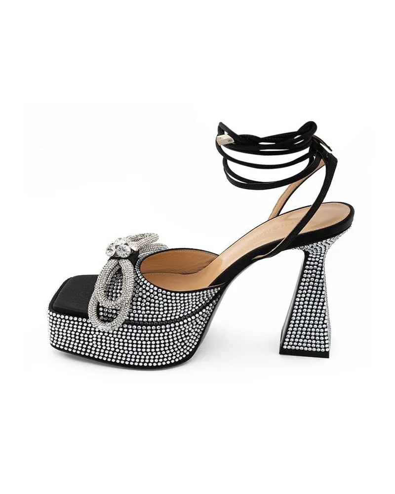 Mach & Mach Women's Black Leather Stiletto Heel Sandals Black