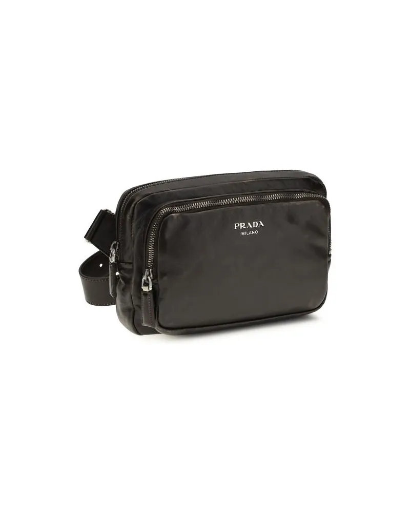 Prada Men's Brown Calf Leather Bos Taurus Shoulder Bag Brown