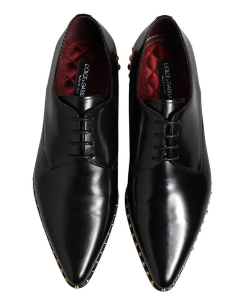 Dolce & Gabbana Black Leather Studded Derby Men Dress Shoes Calfskin Black