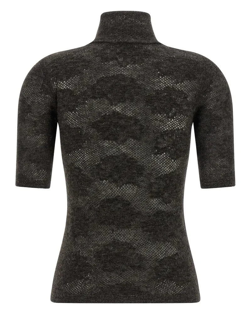 Brunello Cucinelli Openwork Turtleneck Sweater — Charcoal Charcoal