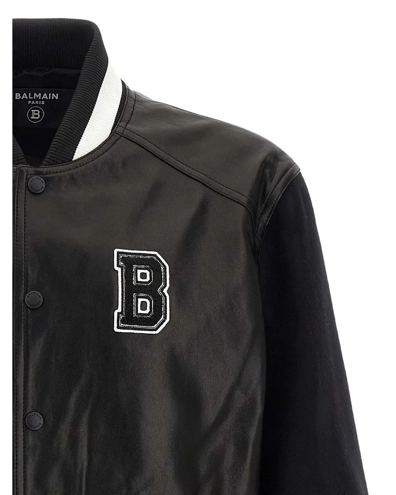 Balmain Bicolor Lamb Leather Bomber Jacket — Black Black