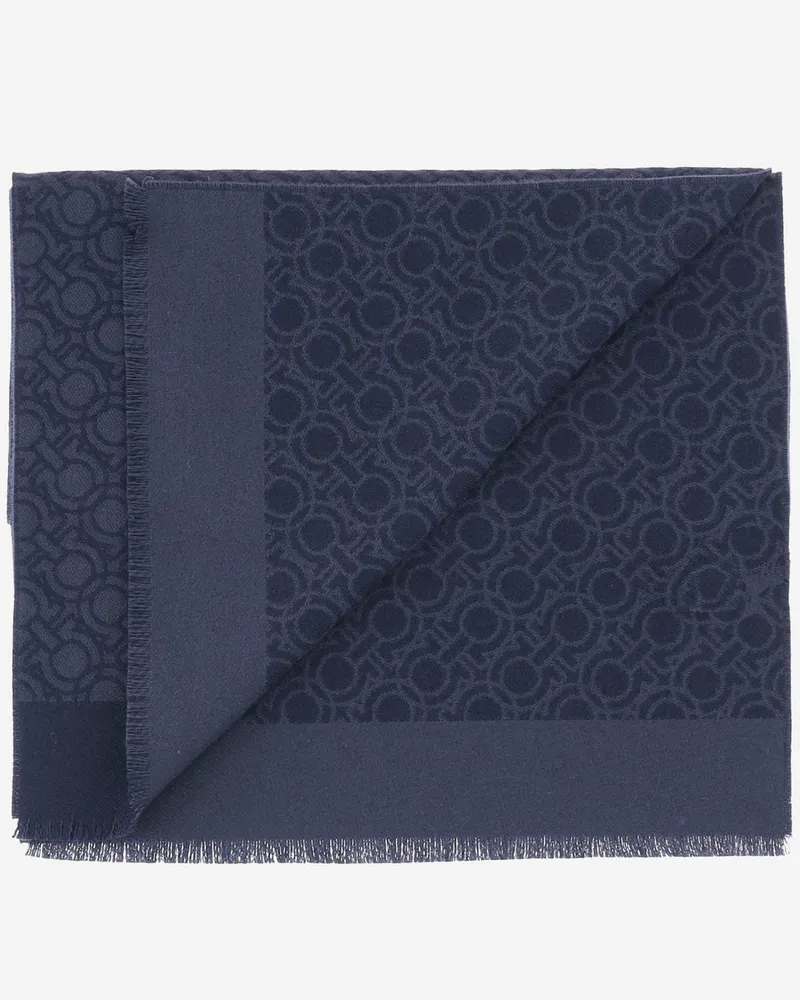 Ferragamo Men's Wool Scarf Navy Blue Scarfs Navy