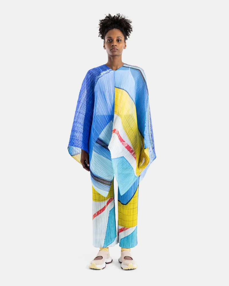 Issey Miyake Women's Stole City Collage Madame-T Blue-Yellow Top Multicolor