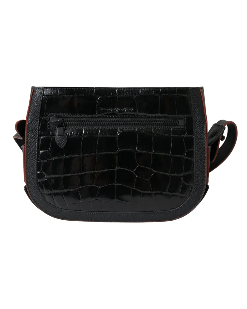 Balenciaga Women's Black Exotic Leather Shoulder Crossbody Camera Bag Crocodile Black