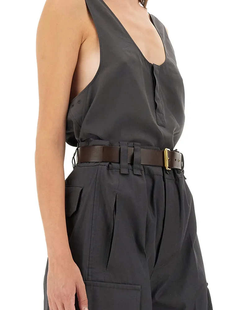 Saint Laurent Silk Henley Tank Top — Gray Gray