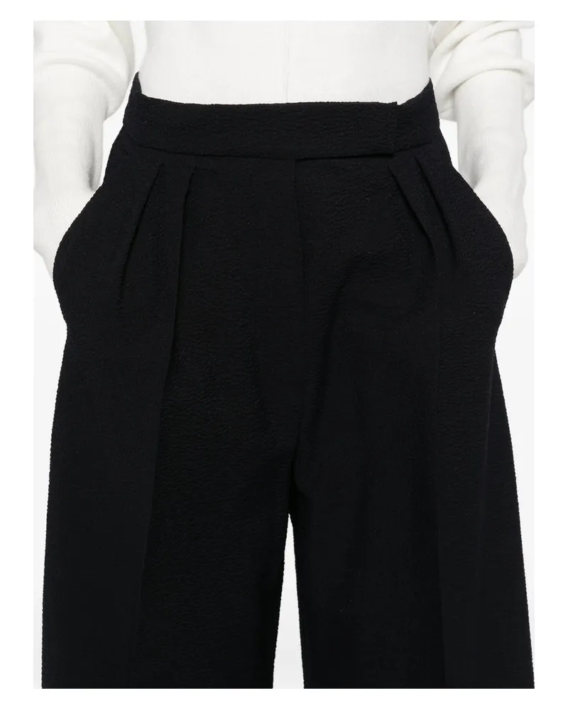 Max Mara Women's Pleated Textured Trousers Blue Polyamide Black