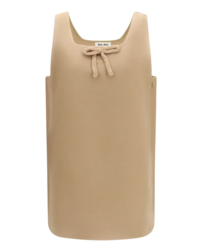 Miu Miu Waxed Double Wool Dress — Beige Beige