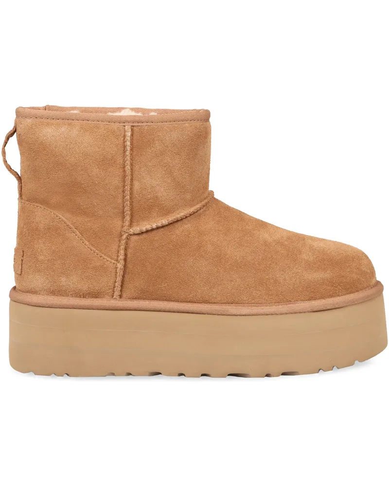 UGG Women's Classic Mini Platform Ankle Boots Camel Sheepskin; Suede; Fleece Camel