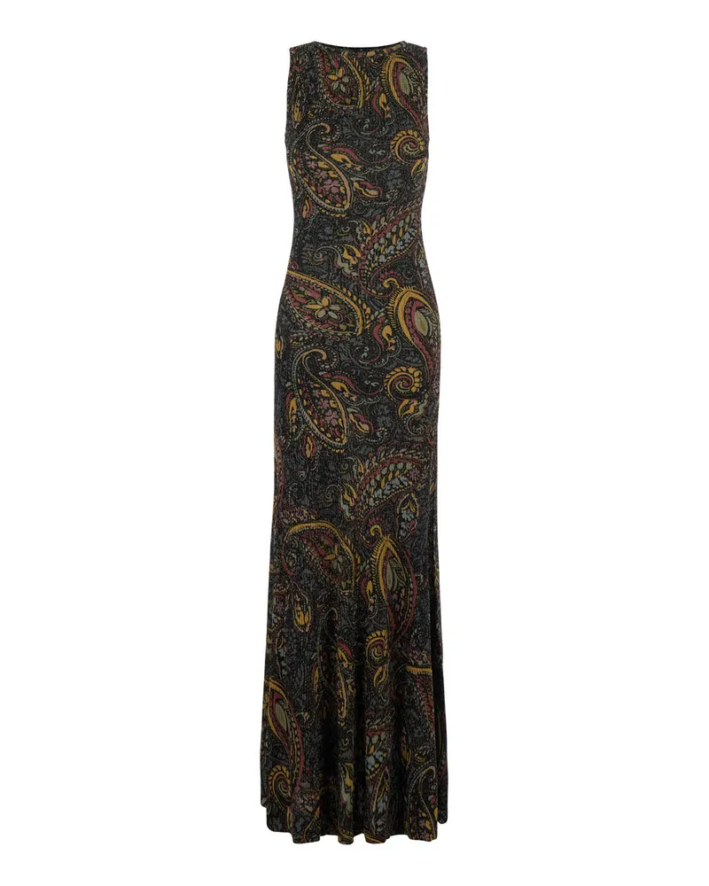 Etro Embroidered Tech Fabric Maxi Dress — Multicolor Multicolor