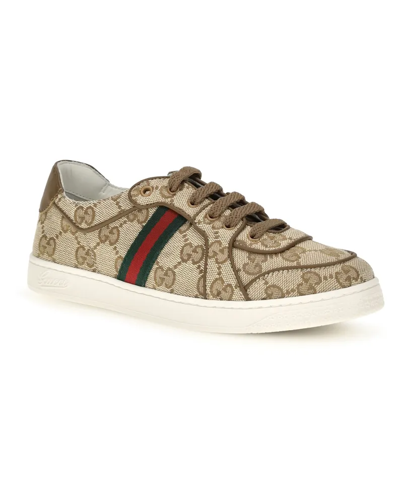 Gucci Gg Monogram Sneakers With Web Detail For Boy Vint.sand-Cashew-Vrv Upper: Fabric; Sole: Rubber Vint.sand/cashew/vrv Beige