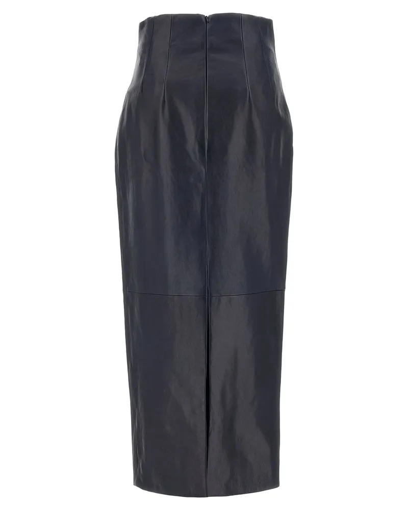 KHAITE Women's Blue Lamb Leather Midi Skirt Blue
