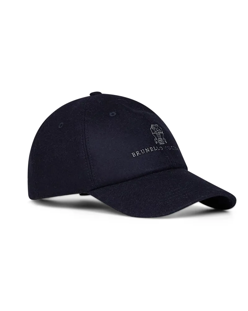 Brunello Cucinelli Men's Baseball Cap Navy Virgin Wool Blue Hat Navy