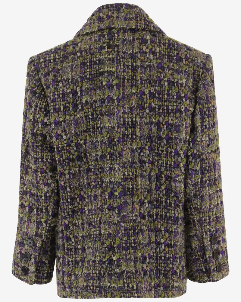 Saint Laurent Women's Jacket Single-Breasted Stretch Wool Blend Multicolour Purple