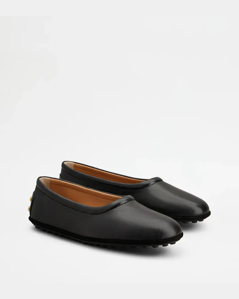 TOD'S Leather Ballerina Flat Flat — Black Black