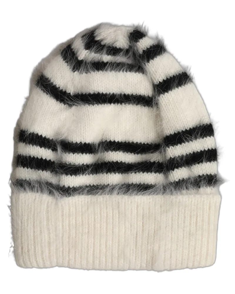 Dolce & Gabbana Women's Black White Striped Angora Knitted Beanie Hat Nylon Black