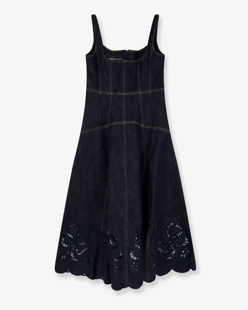 Self-Portrait Women's Dress Midi Denim Blue Cotton Blue