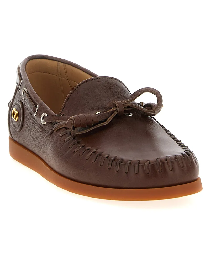 Valentino Garavani Men's Brown Buffalo Leather Moccassin Shoe Brown