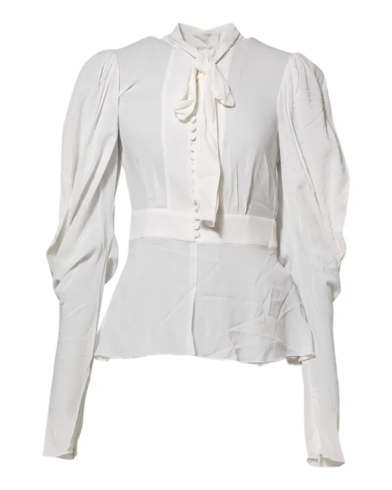 Dolce & Gabbana Women's White Viscose Ascot Collar Long Sleeves Top Elastane White