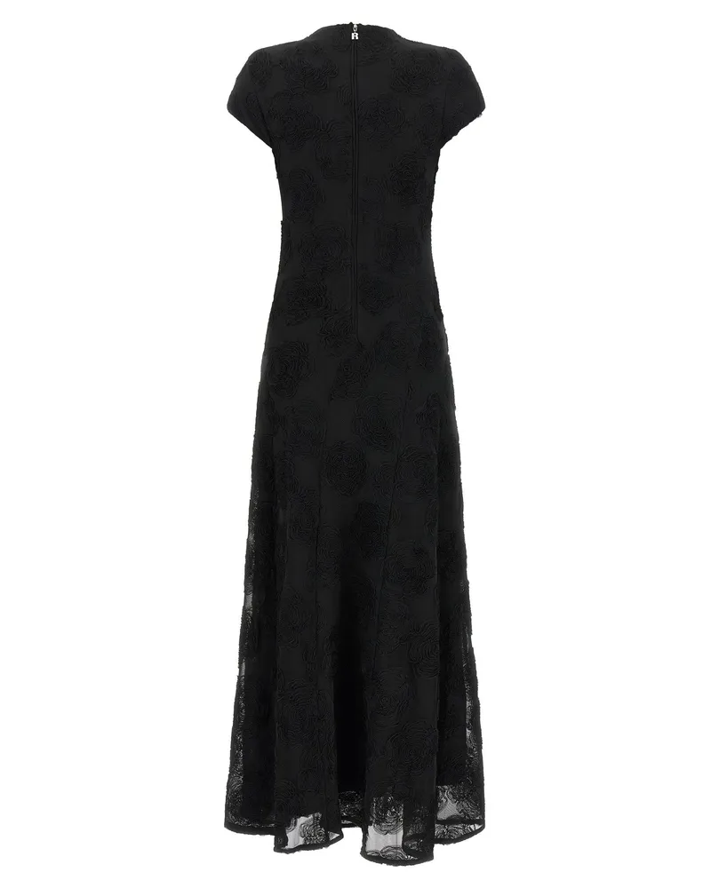 ROTATE Birger Christensen Three-Dimensional Floral Mesh Dress — Black Black