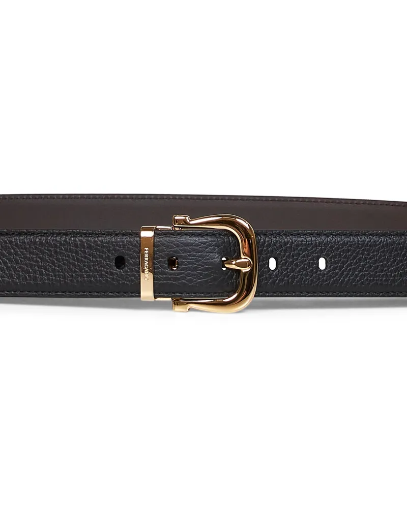 Ferragamo Men's Belt Reversible Gancini Black-Dark Brown Calf Leather Black