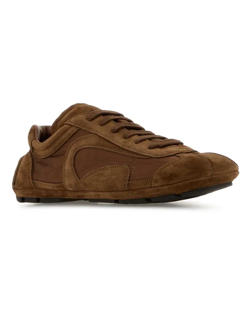 Prada Men's Brown Suede And Re-Nylon Montecarlo Re-Edition 2005 Sneakers Palissandro Brown