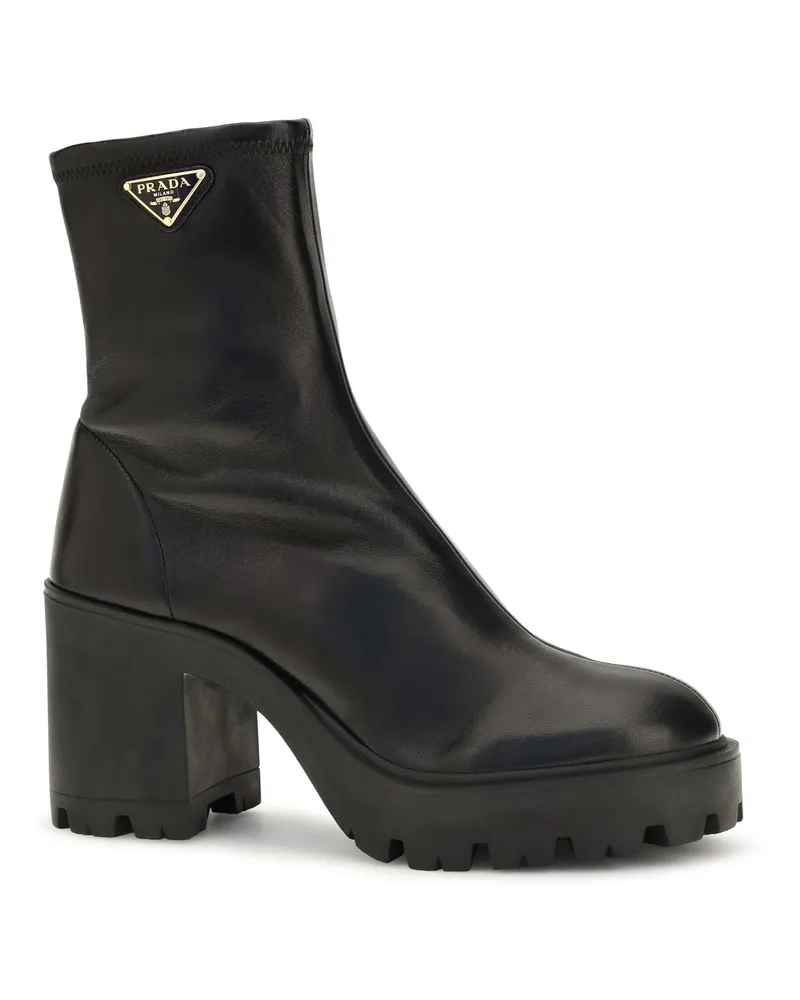Prada Women's Ankle Boots Black Stretch Leather Black