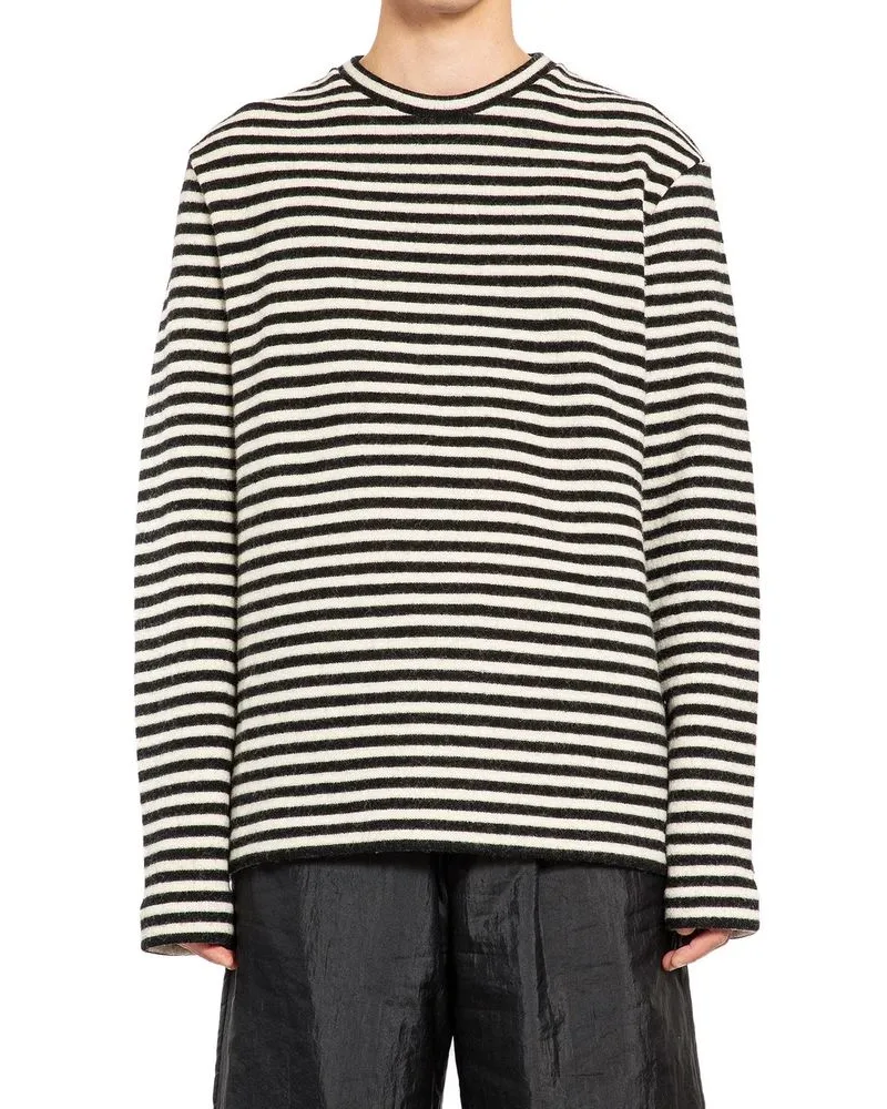 Jil Sander Men's White Wool Long Sleeve T-Shirt Black