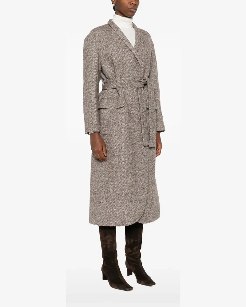 Brunello Cucinelli Women's Belted Tweed Coat Aw25 W Beige