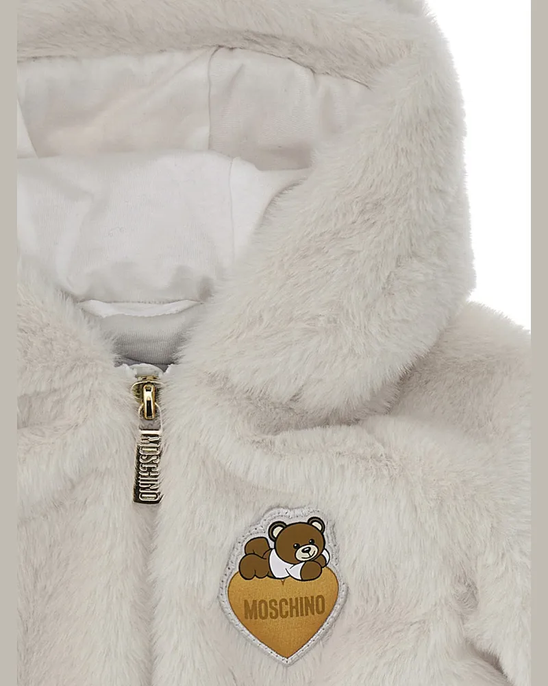 Moschino Hooded Plush Teddy Jacket — White White