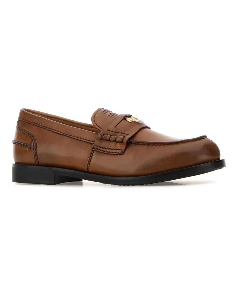 Miu Miu Women's Caramel Leather Loafers Cognac Mocassini Brown