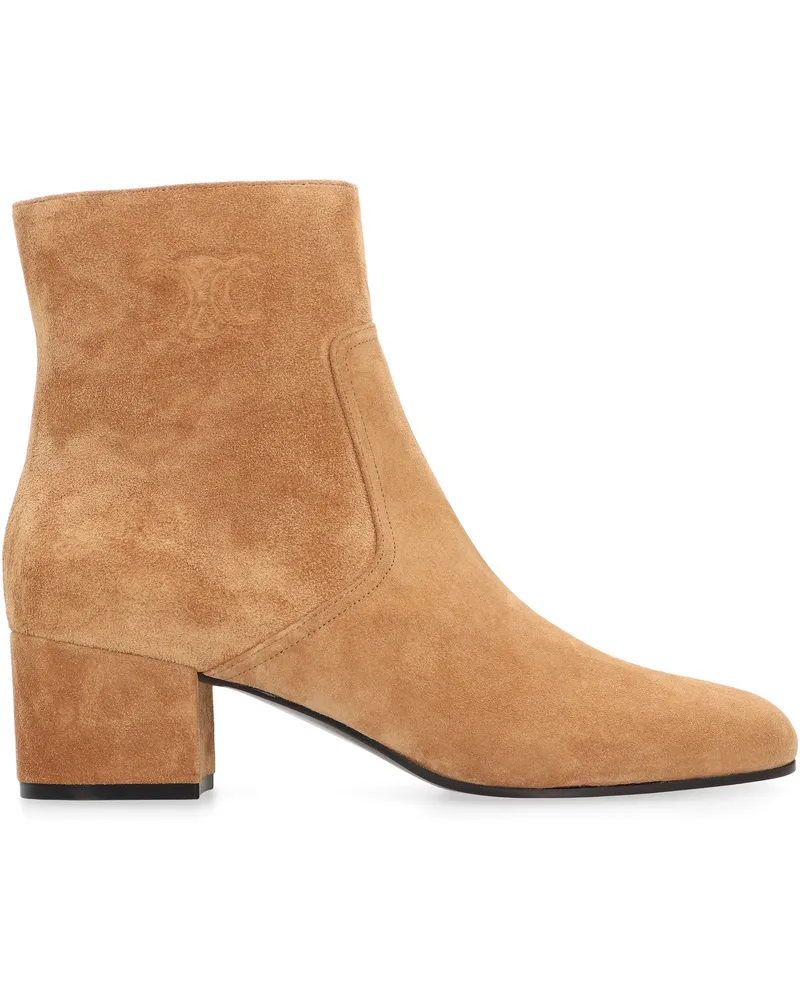 Celine Women's Suede Ankle Boots With Medium Heel Camel Calf Camel