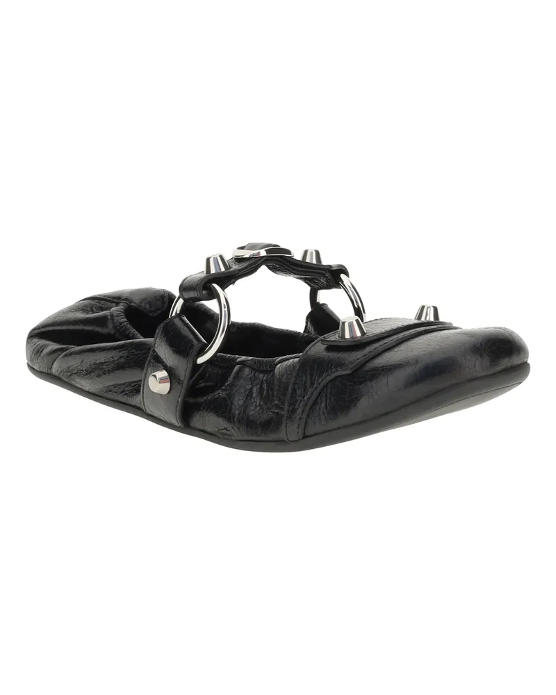Balenciaga Women's City Ballerinas Black-Silver Calf Leather Bos Taurus Black/silver Flat Shoes Black