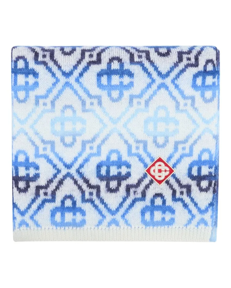 Casablanca Paris Unisex Space Dye Monogram Scarf -  Wool Blue Accessories Blue