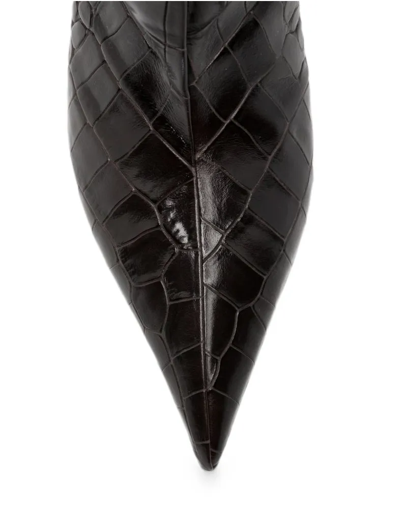 ATTICO Croc-Embossed Leather Boot — Black Black