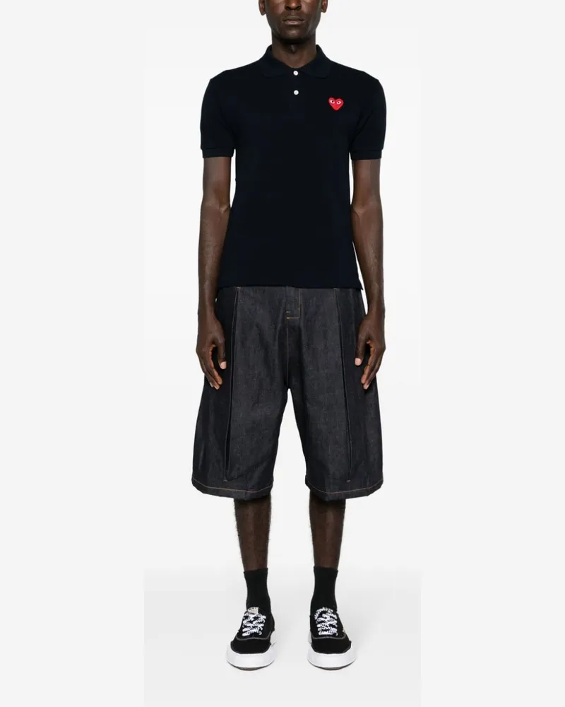 Comme des Garçons Signature Heart Embroidered Cotton Polo Shirt — Navy Navy