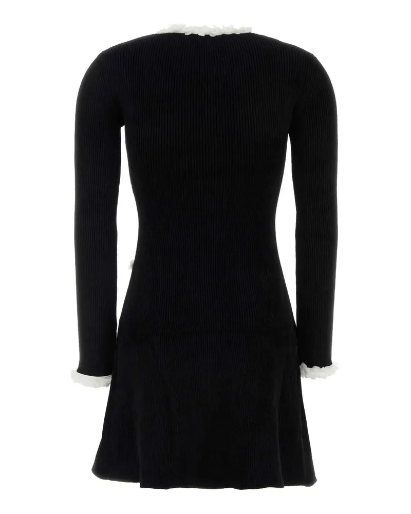 Self-Portrait Women's Black Chenille Knit Flower Trim Mini Dress Abiti Black