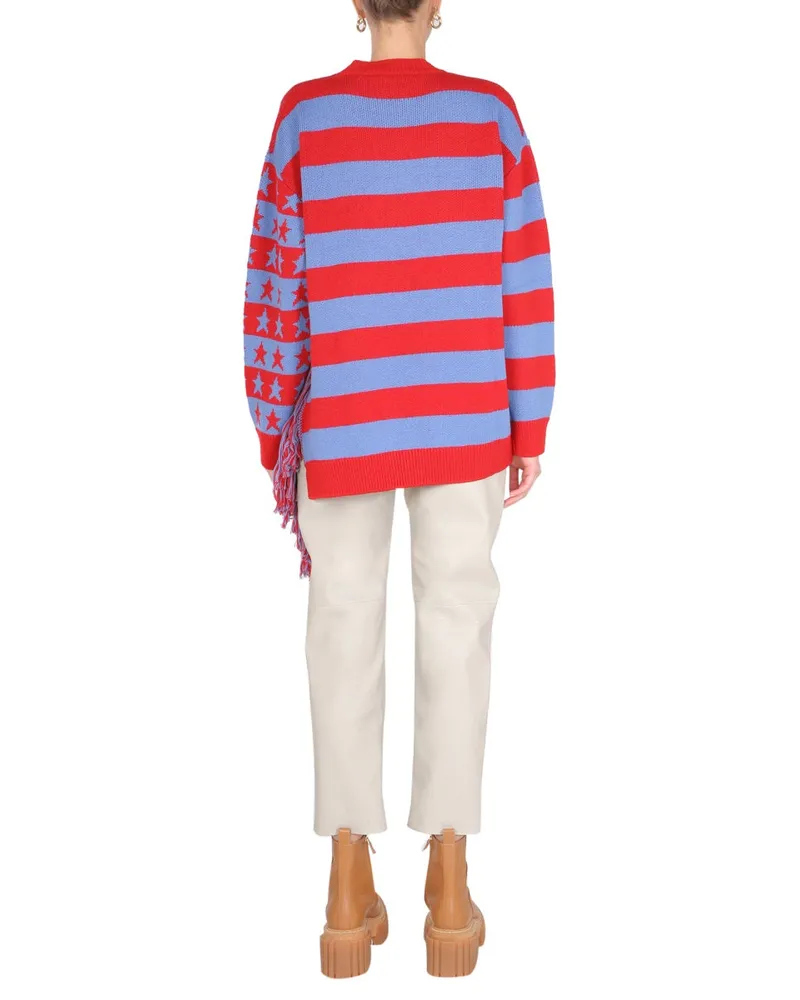 Stella McCartney Wool Crew Neck with Fringe Sweater — Multicolor Multicolor