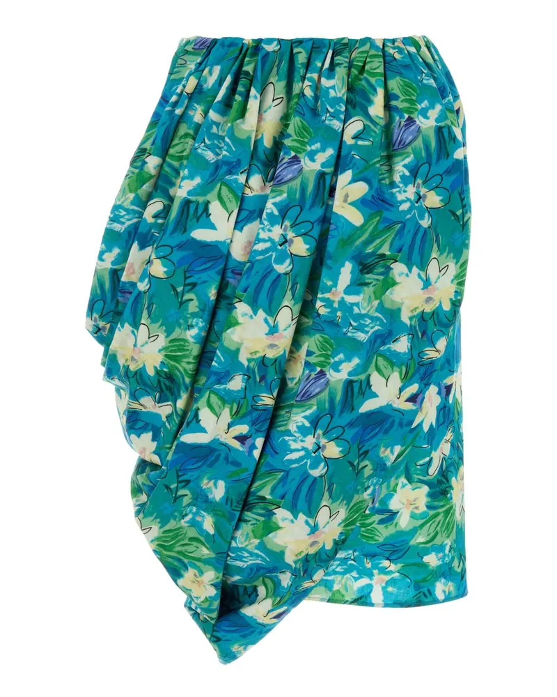 Chloé Floral Poplin Skirt — Blue Blue