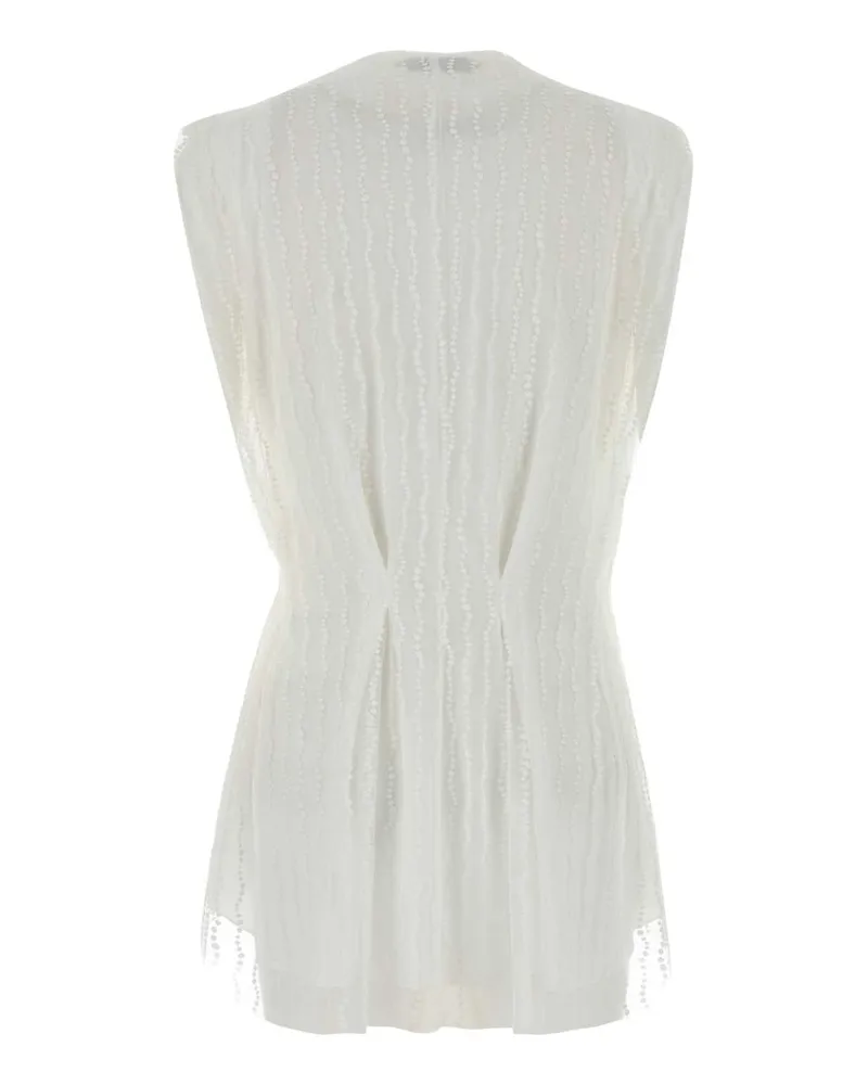 Alberta Ferretti Lace-Trimmed Mesh Tank Top — White White