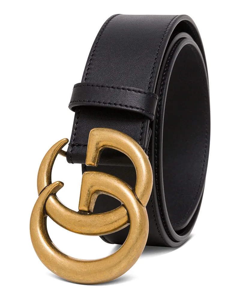 Gucci Women's Leather Belt With Gg Logo Buckle, Black Calf Black