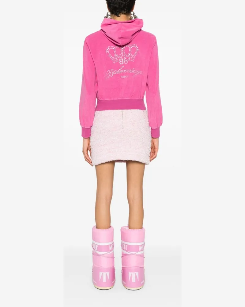 Balenciaga Velvet Rhinestone-Logo Hoodie — Fuchsia Fuchsia