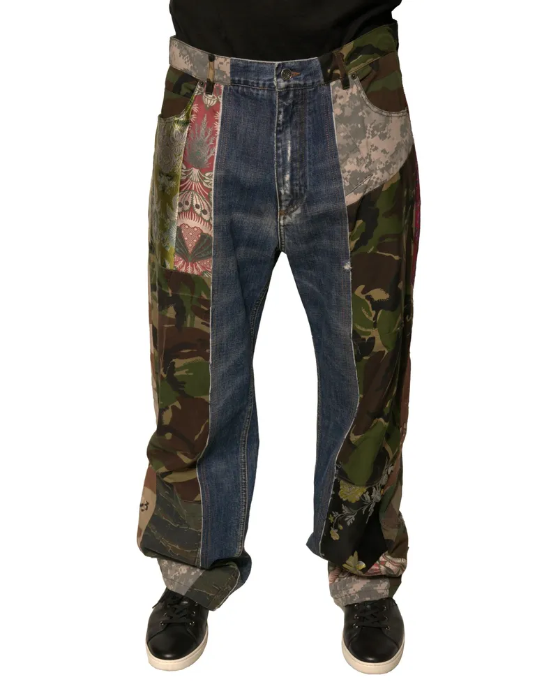 Dolce & Gabbana Men's Blue Patchwork Cotton Straight Denim Jeans Clothing Blue