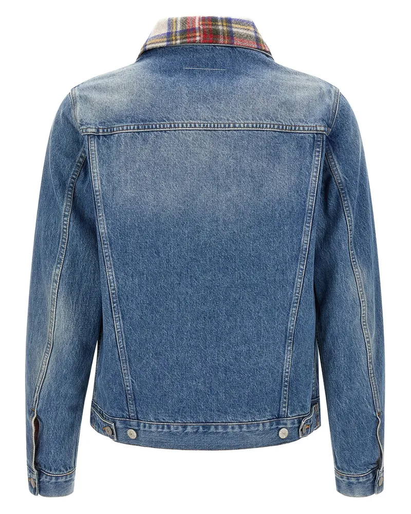 Maison Margiela Denim with Tartan Collar Jacket — Blue Blue