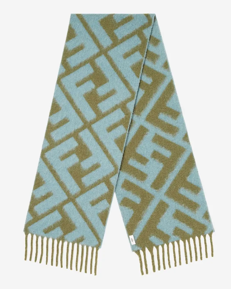 Fendi Women's Alpaca And Wool Scarf With Ff Motif Green, Light Blue Scarfs Blue
