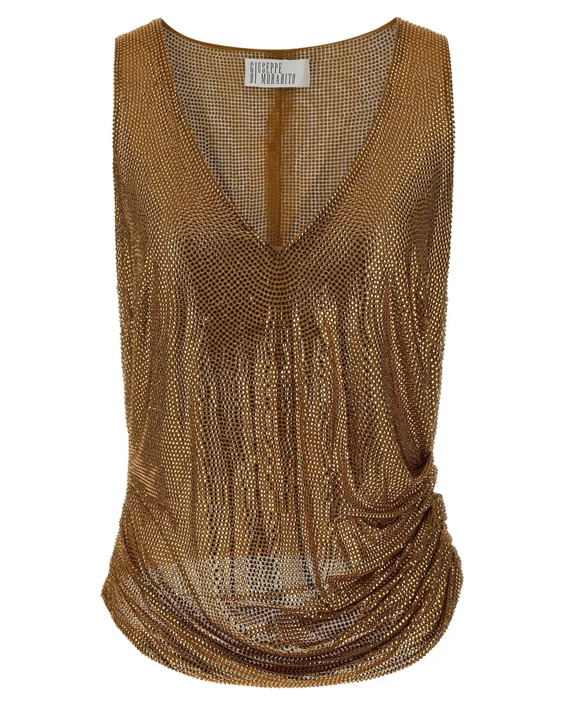 Giuseppe di Morabito Feather-Trimmed Mesh Tank Top — Gold Gold
